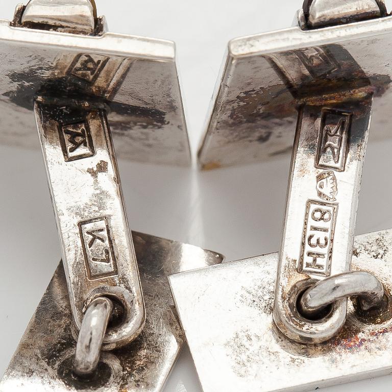 Elis Kauppi, cufflinks, 4 pairs, silver, tiger's eye, onyx, Kupittaan Kulta, Turku 1960s.