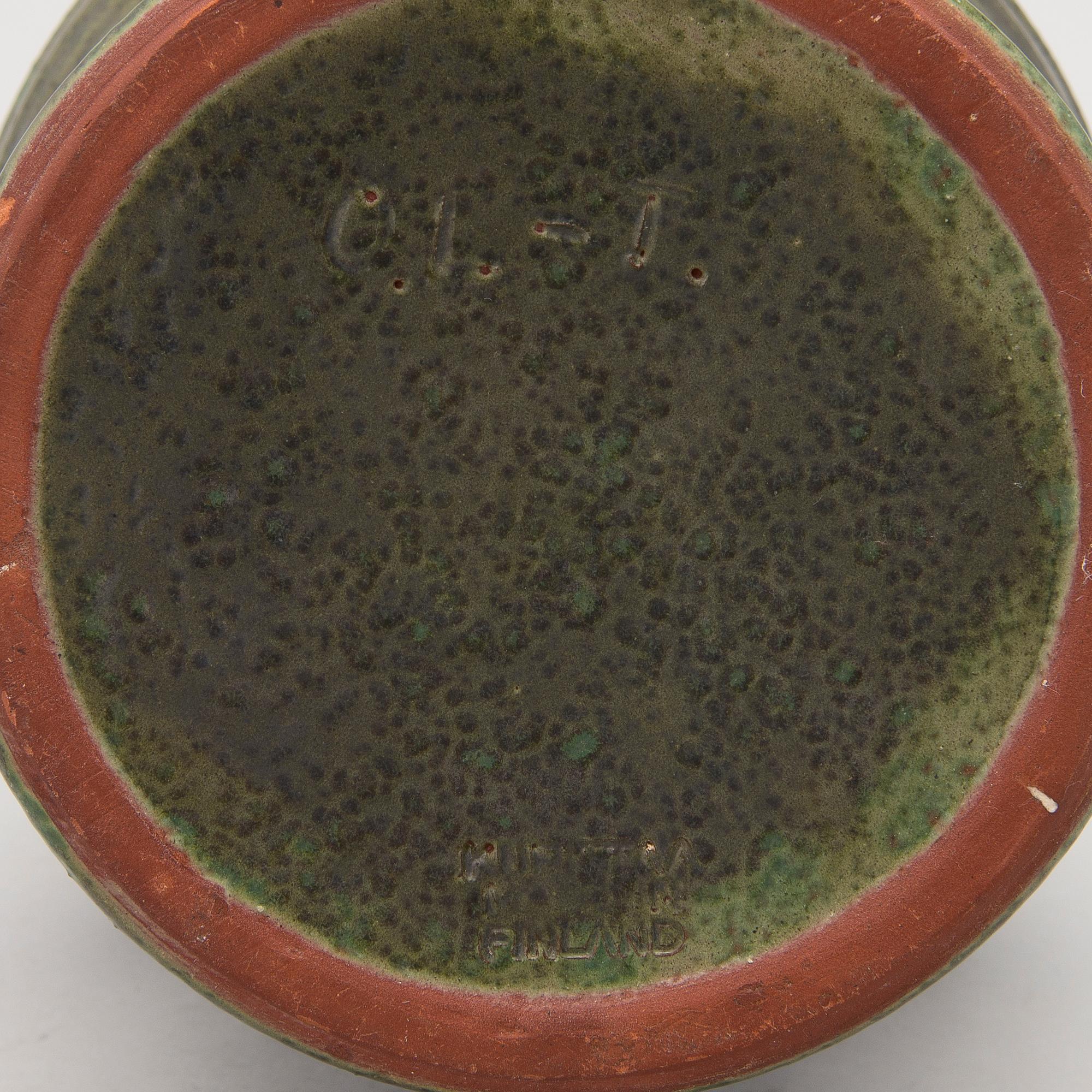 A ceramic vase signed O. L-T., for Kupittaan Savi.