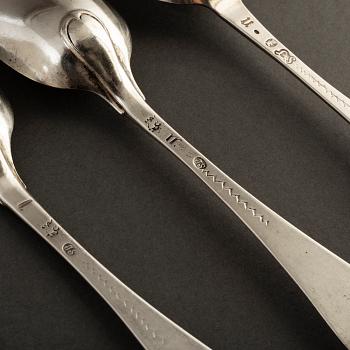 6 silver spoons, mid 18th century.