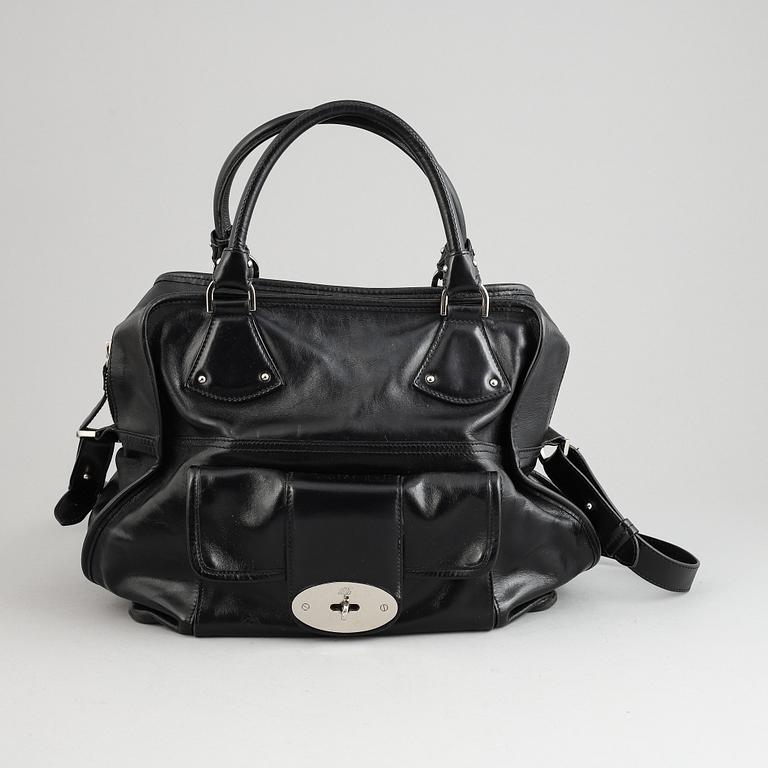 Mulberry, a black leather handbag.