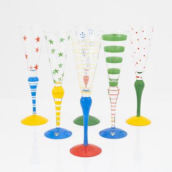 Anne Nilsson, six 'Clown' champagne glasses, Orrefors.