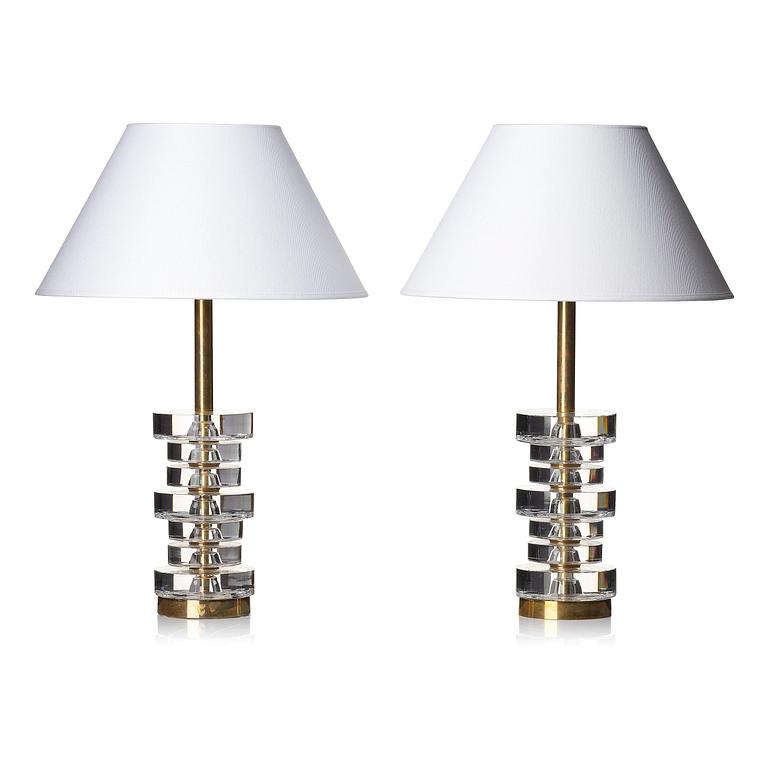 Carl Fagerlund, a pair of table lamps model "RD 1984", Orrefors, 1960s-70s.