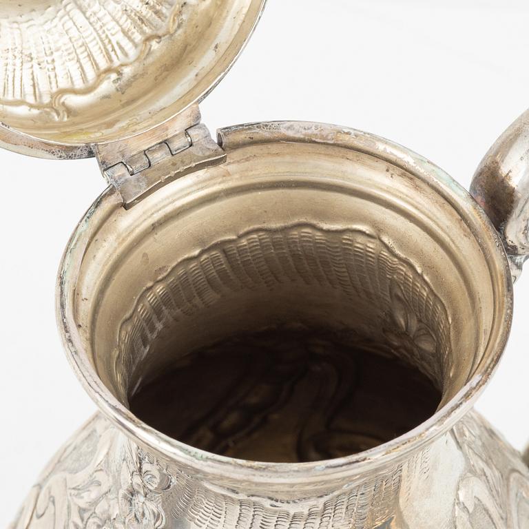 A three-piece Rococo style silver coffee set, possibly Norway, mid 20th century.