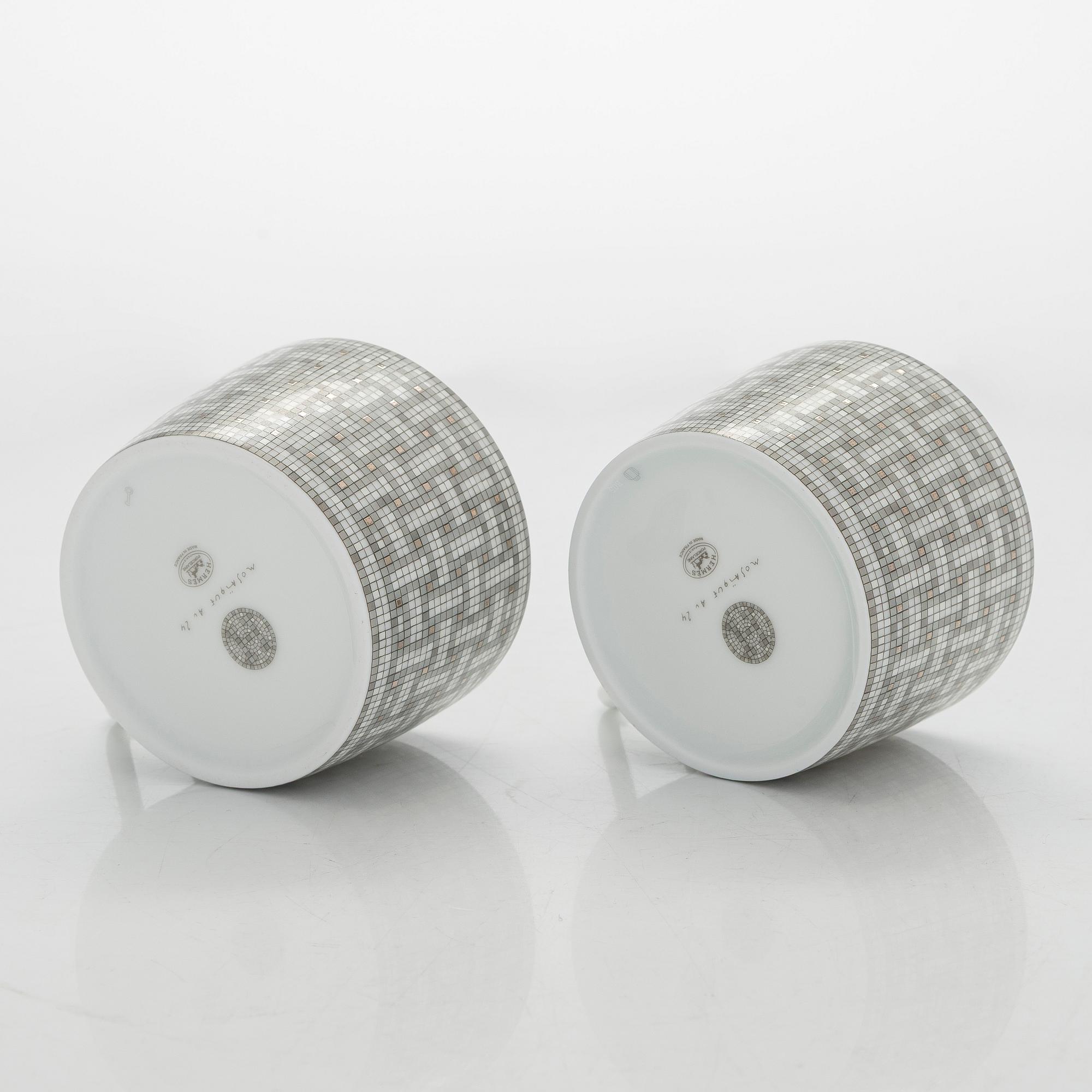Hermès, cups with saucers, a pair, "Mosaique au 24".