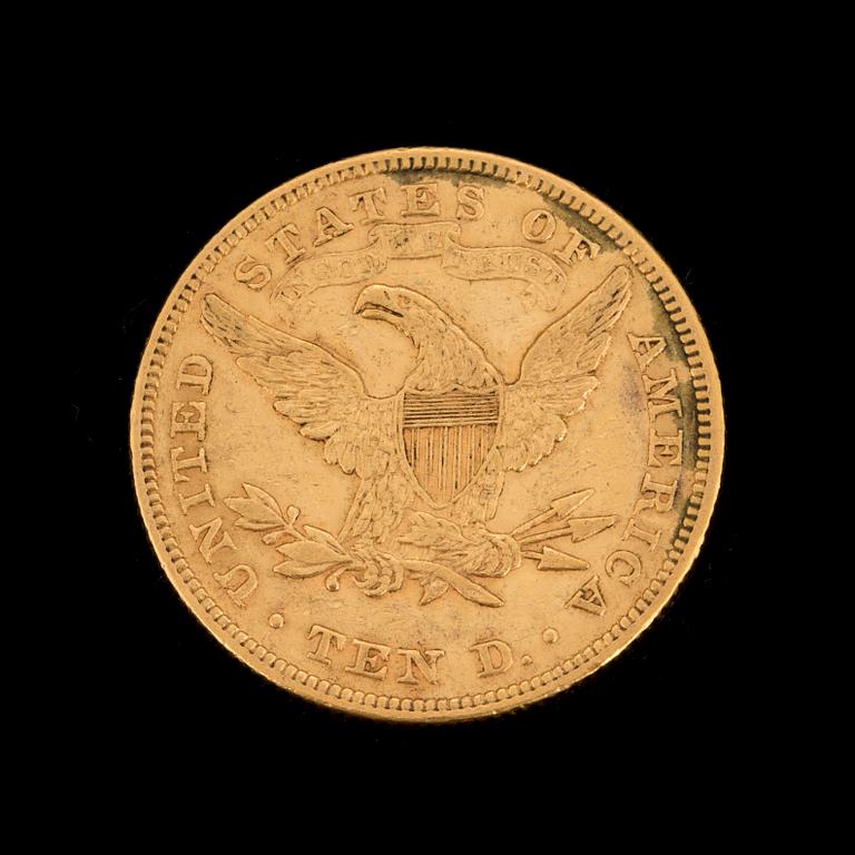 TEN DOLLARS GOLD COIN from 1880. Weight ca 17 grams.