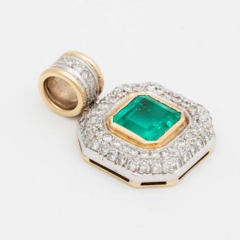 A pendant with a 5.50 ct emerald and cica 1.80 cts of brilliant cut diamonds.