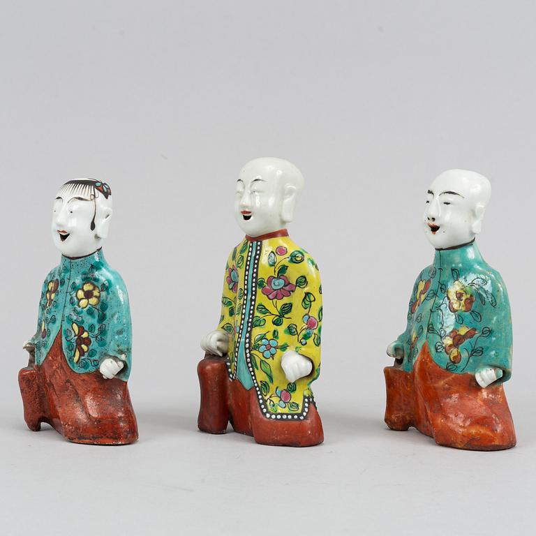 Three famille rose export porcelain figurines, Qing dynasty, 19th century.