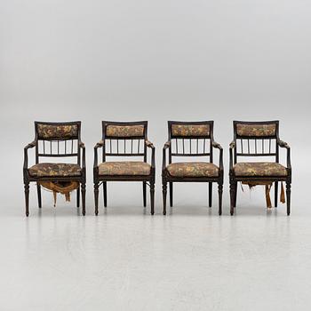 A set of four late Gustavian open armchairs by N. Thorsson (1779-1848).