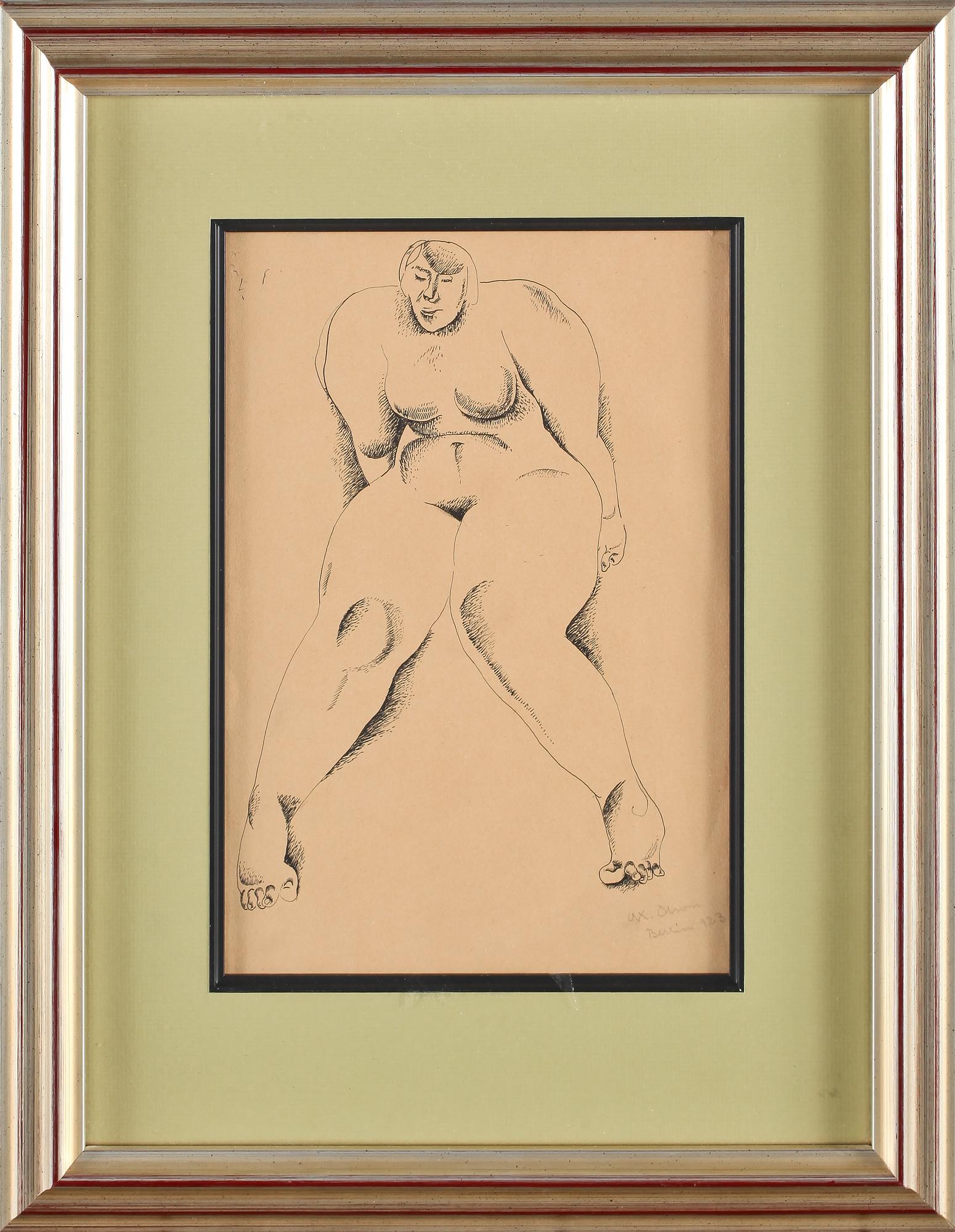 AXEL OLSON, tuschteckning, signerad.