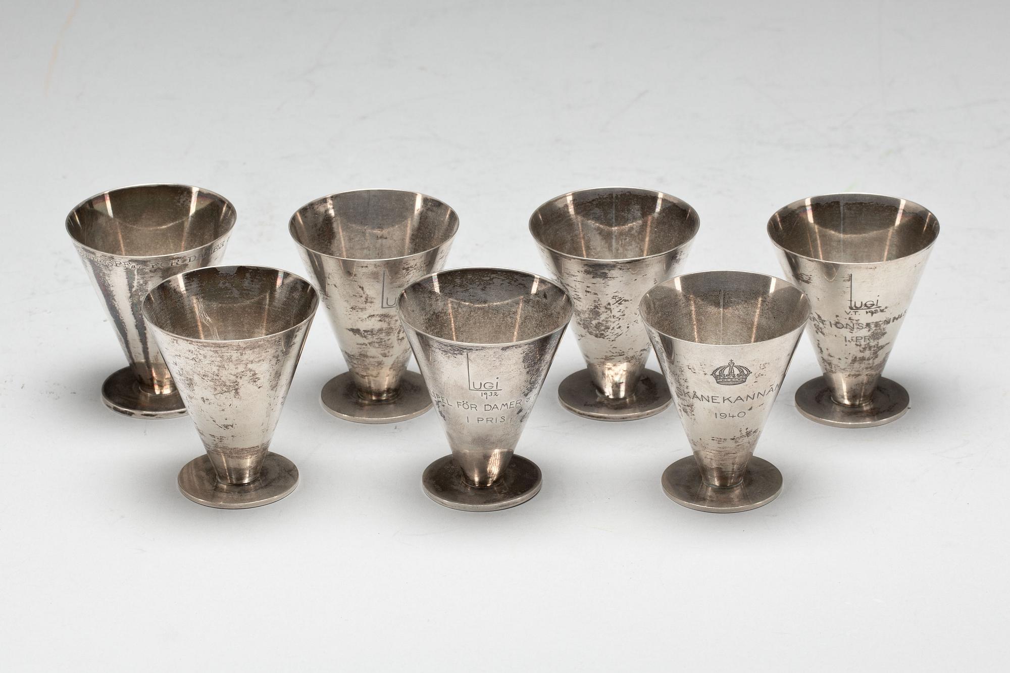 COCKTAILBÄGARE, silver, 7st. Wiwen Nilsson, Lund 1932. Vikt ca 476g.