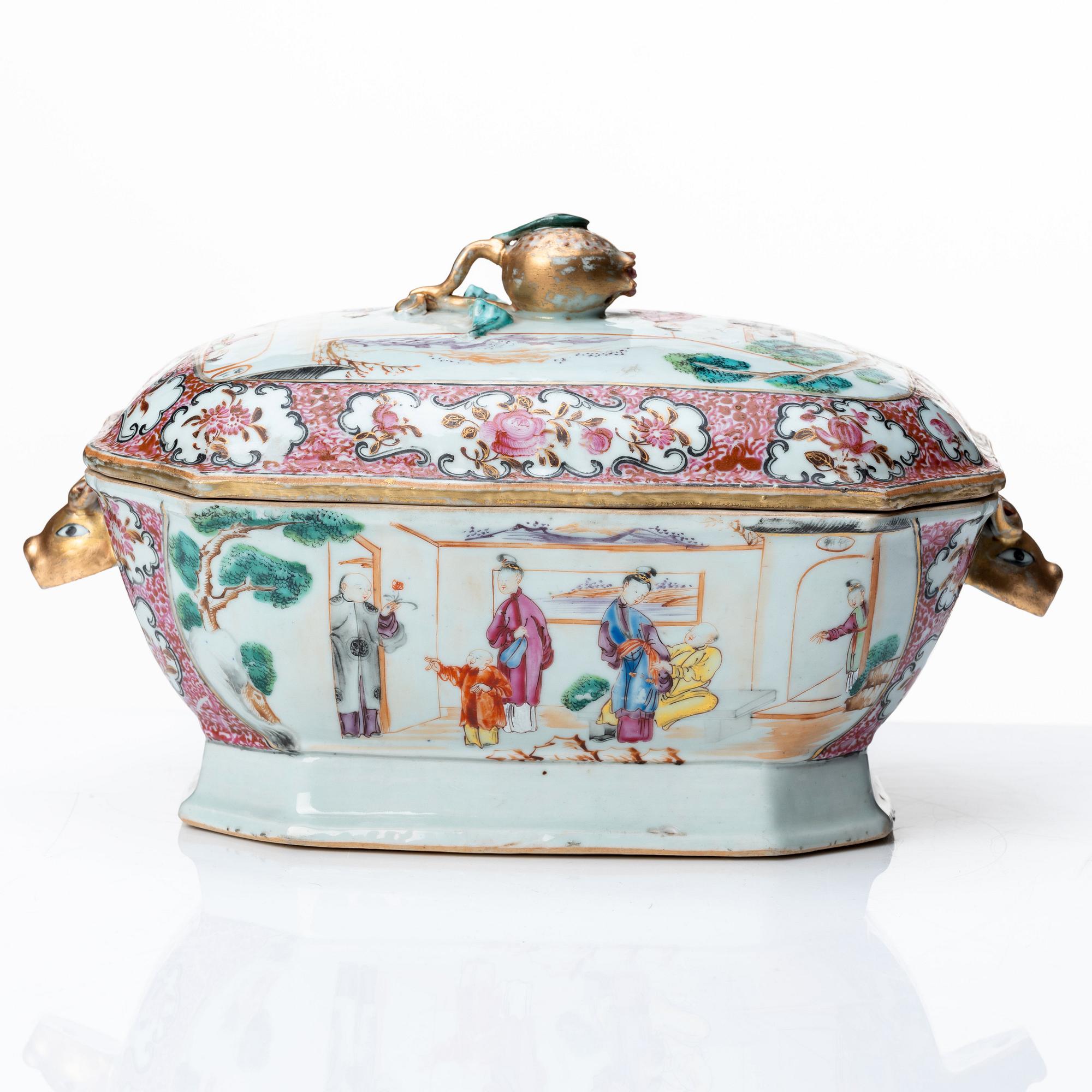 A famille rose tureen with cover, Qing dynasty, Qianlong (1736-95).