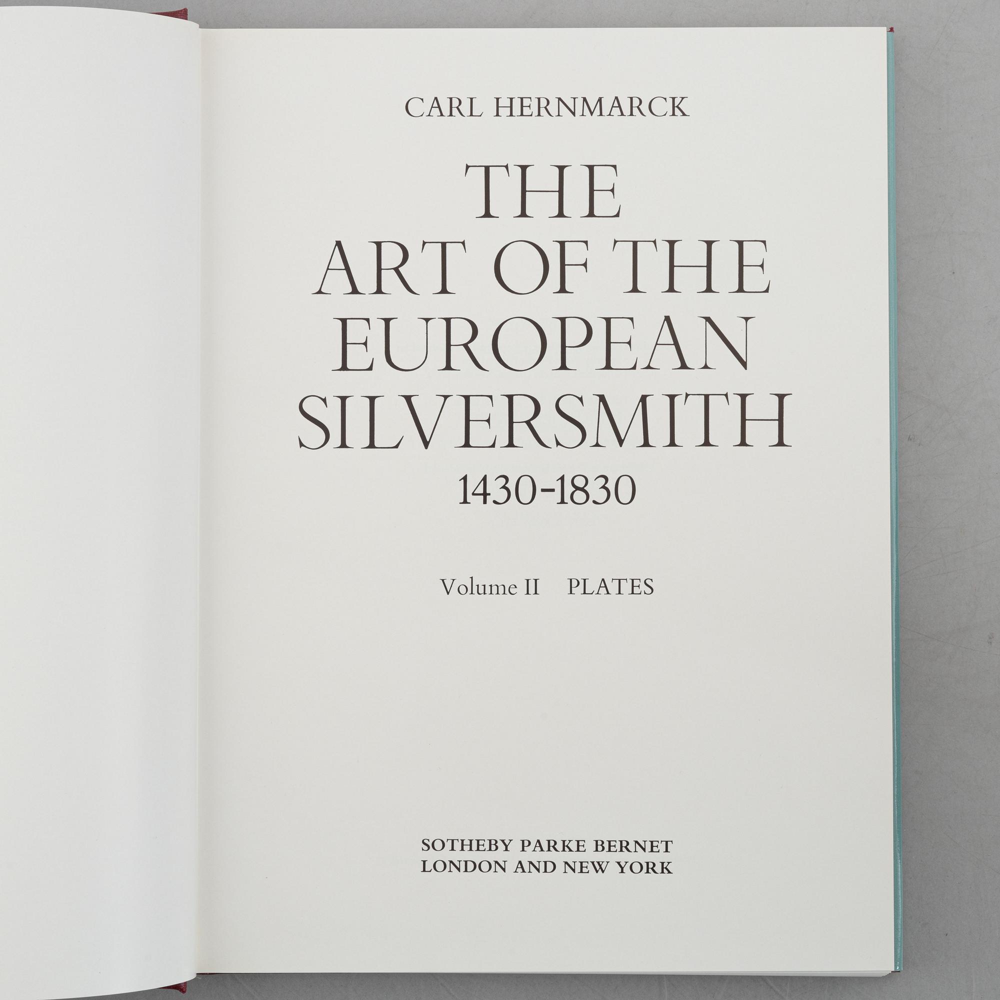 Collection of literature on silver, 8 volumes, including 'Svenskt silversmide 1520-1850'.