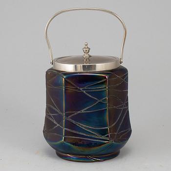 A glas biscuit tin, possibly Lötz, early 20th century.