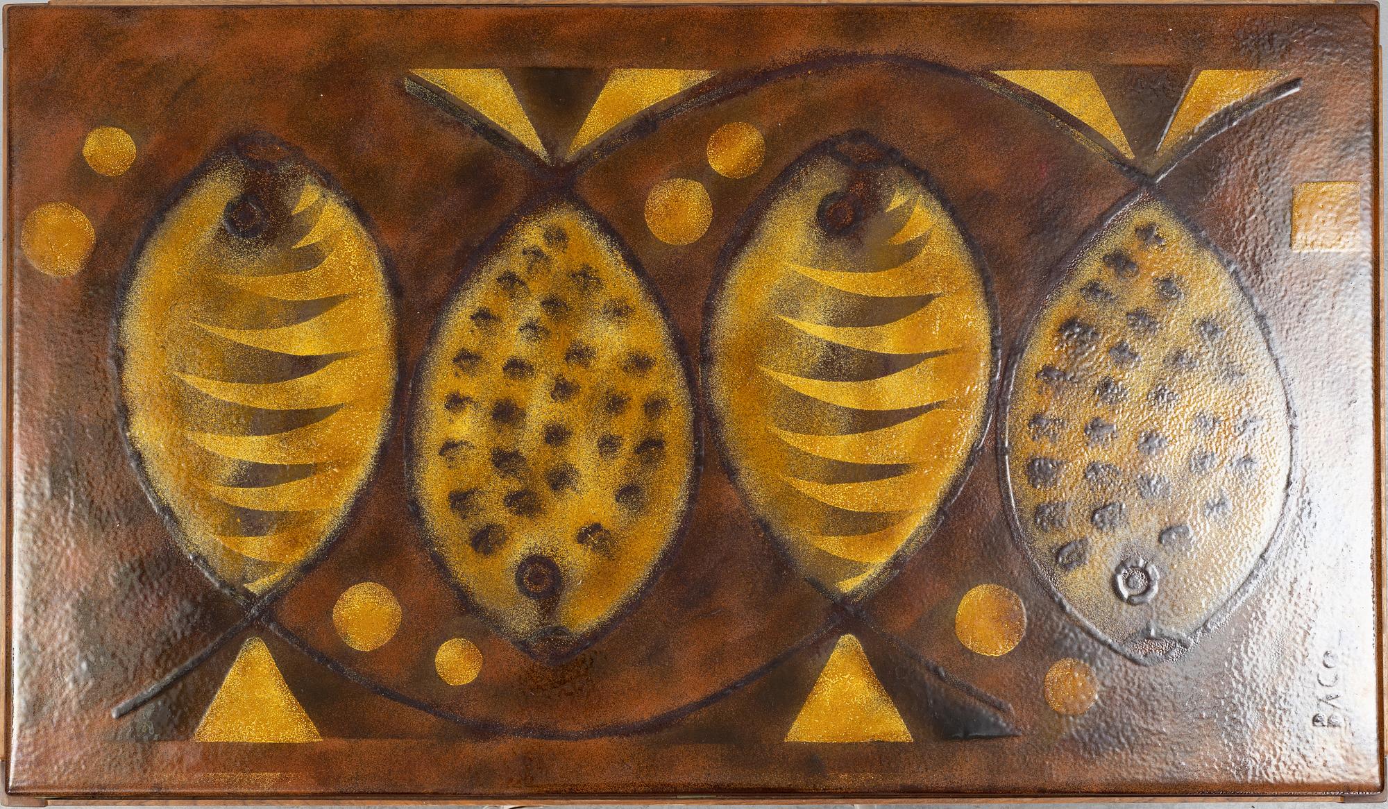 A walnut coffee table, 1960's/1970's, signed Baco.