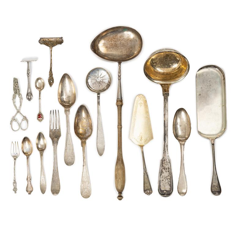 Cutlery, 30 pieces, silver, including Sweden, 19th century.