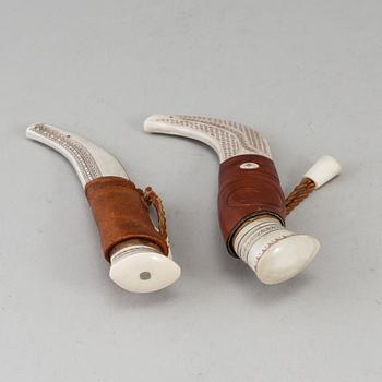 Two Sami reindeer horn knives, one Per-Erik Nilsson, one signed JL.