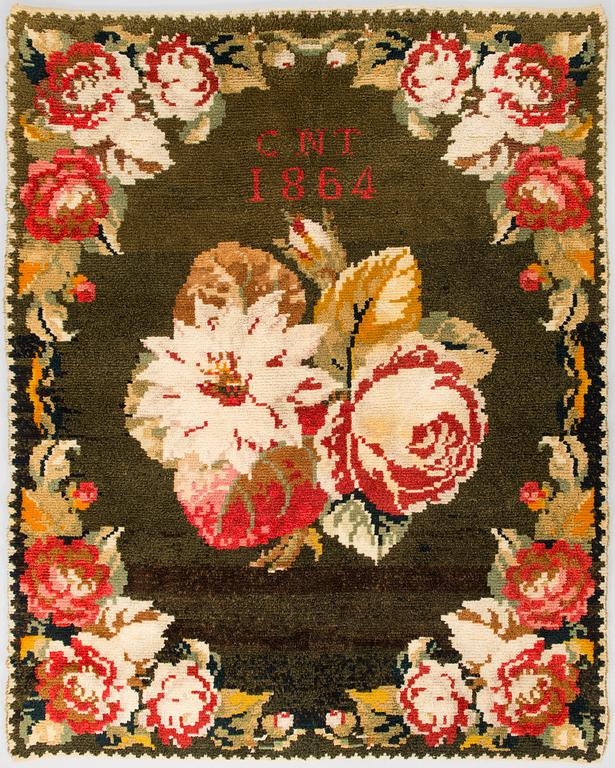 A Finnish ryarug, dated 1864. Circa 180x150 cm.