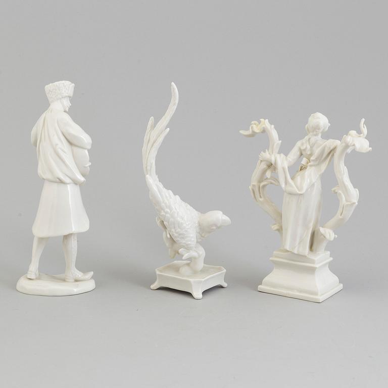 Three white glazed Nymphenburg figurines, 20th Century.