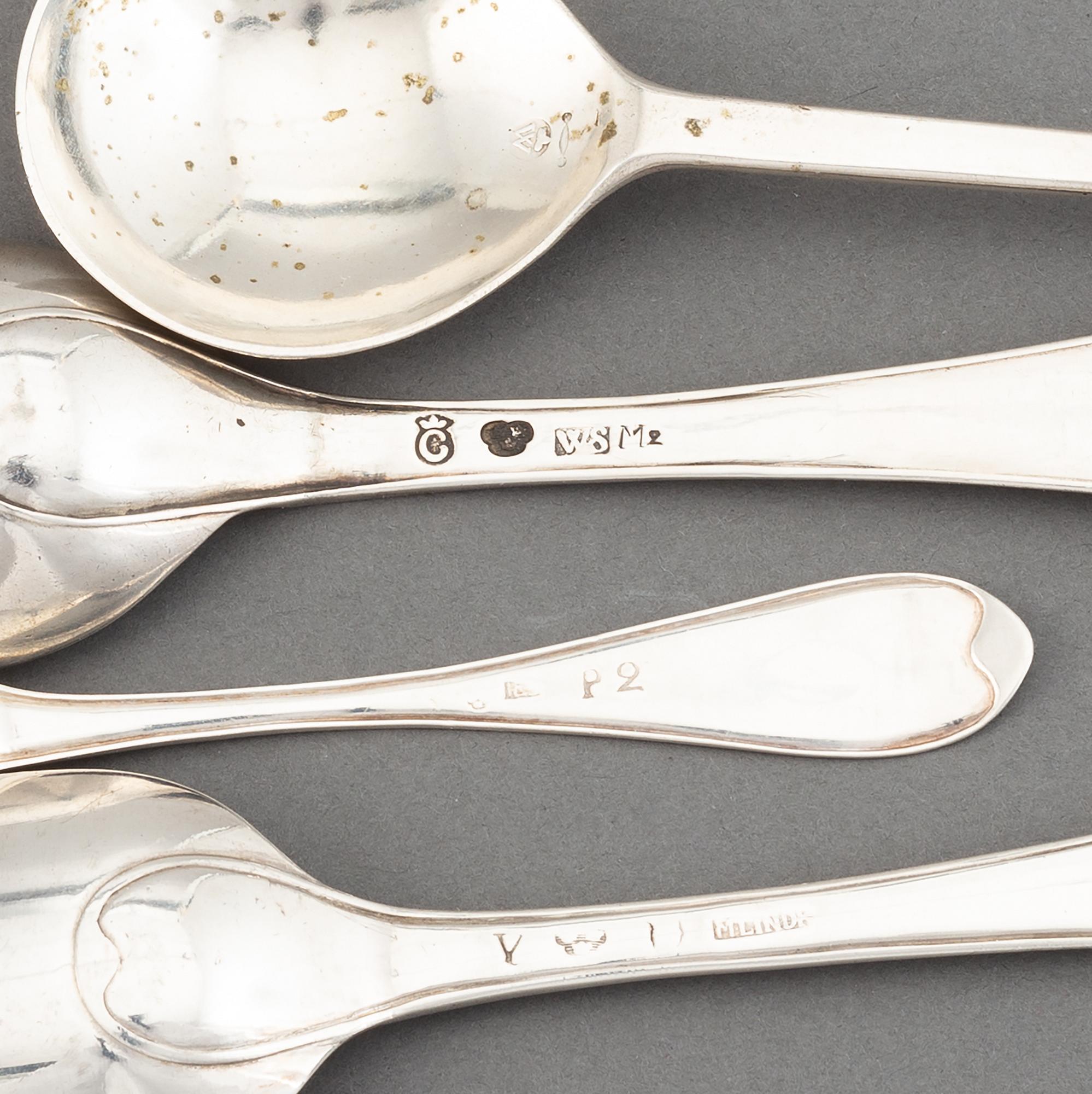 Four silver spoons, 18th/19th century.