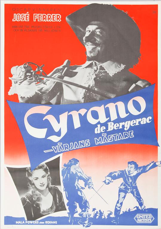 FILMAFFISCH, litografiskt tryck, "Cyrano de Bergerac", 1951.