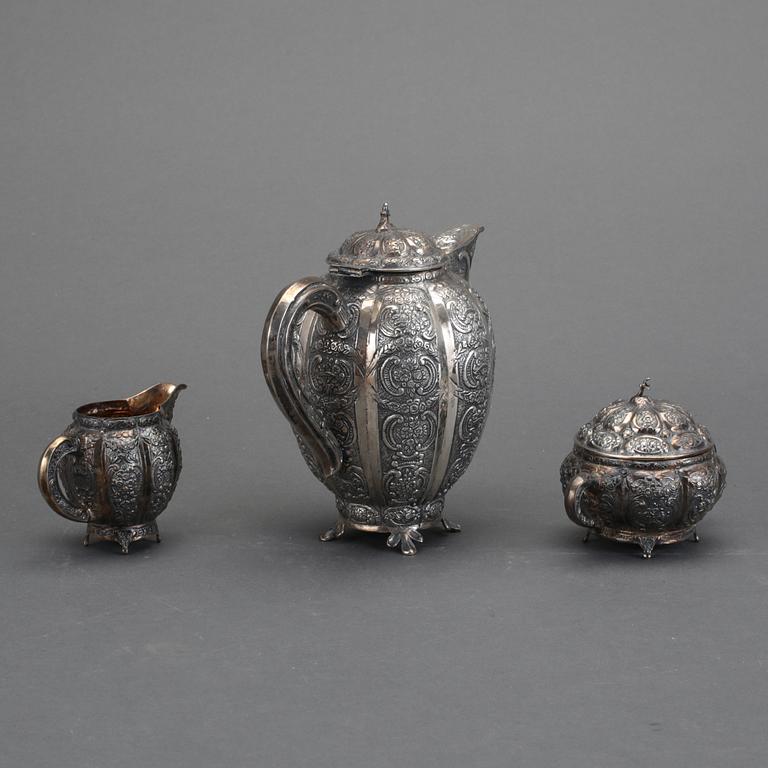 KAFFESERVIS, 3 delar, silver, Helsingfors, Finland, 1957. Vikt ca  724,3 gram.