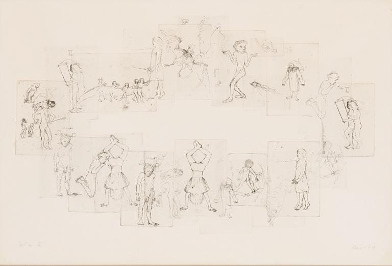 Outi Heiskanen, kompiisi / etsauksia, signeerattu ja päivätty -79, numeroitu Tpl'a II.