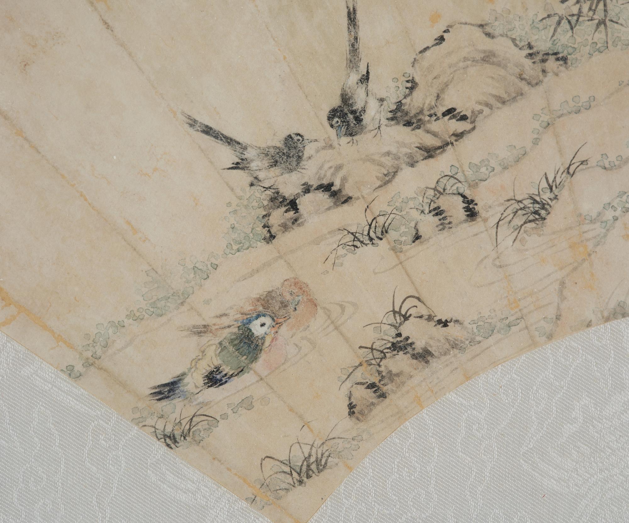 Solfjädersmålningar, tre stycken, Kina, 1900-tal.