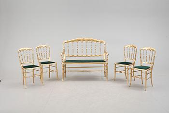 SOFFGRUPP, 5 delar, "Chiavari", tidigt 1900-tal.