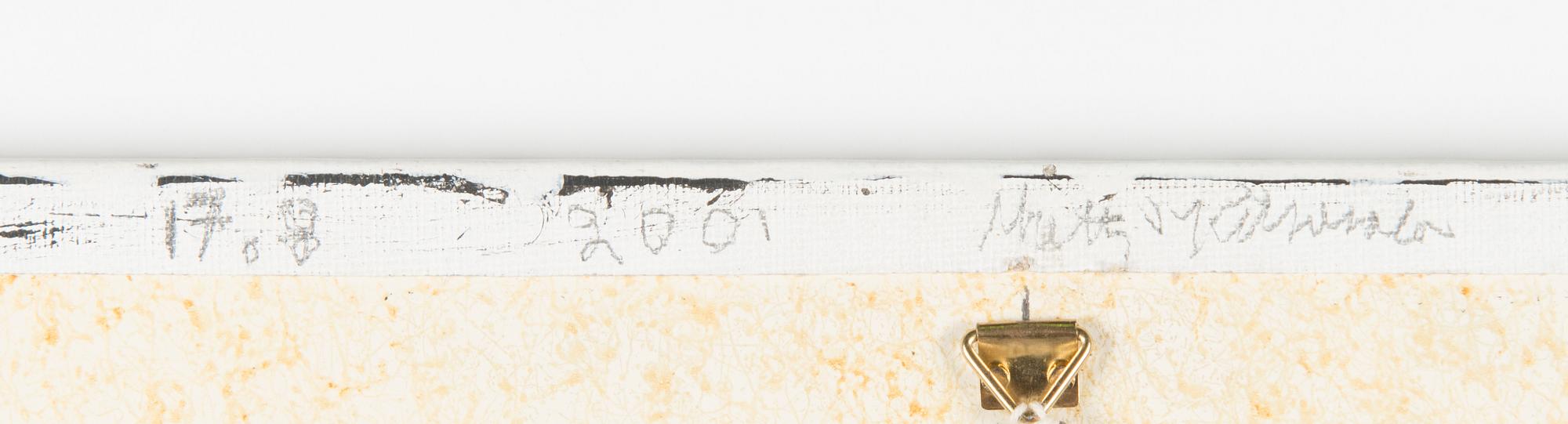 Matti Kujasalo, akryl på duk lagd på pannå, signerad och daterad 17.8.2001 a tergo.