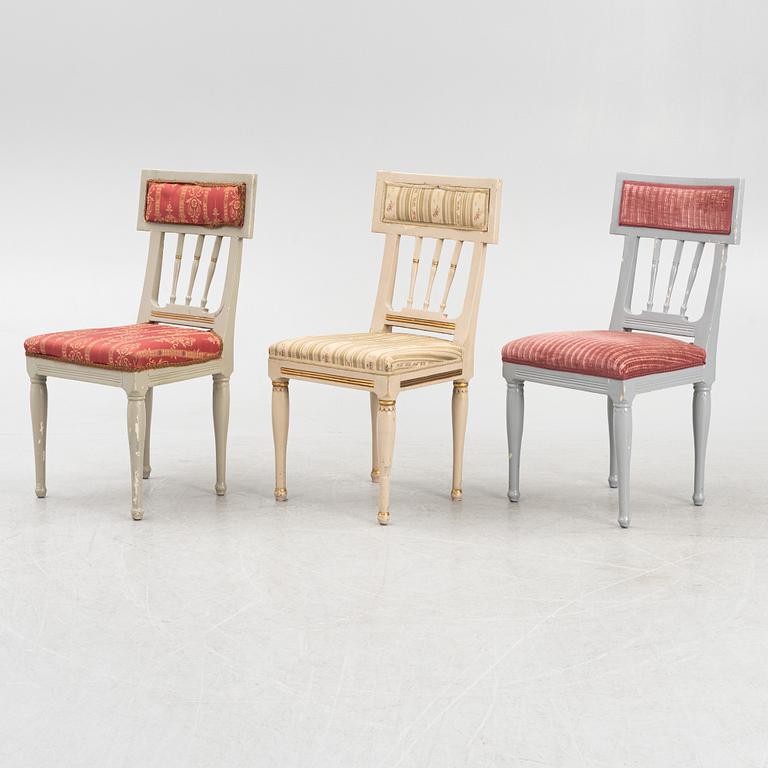 Six provincial late Gustavian chairs, Sweden, around 1800.