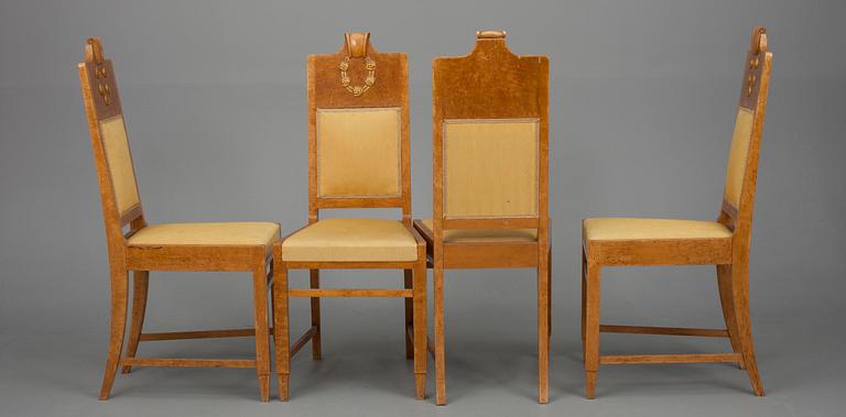 STOLAR 4 st, jugend, masurbjörkfanerad och björk, Finland 1912.