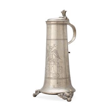 A Baroque 18th century, probably German, pewter jug.