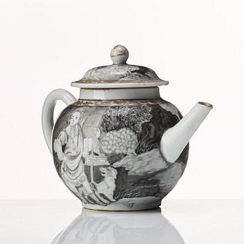 A grisaille and gold tea pot with cover, Qing dynasty, Qianlong (1736-95).