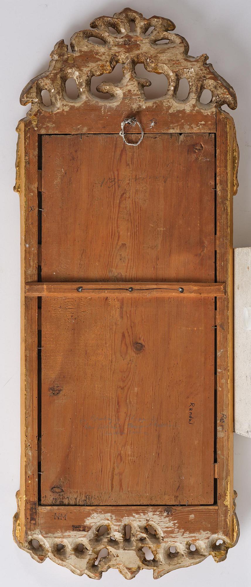 A rococo giltwood mirror by N. Meunier (master i Stockholm 1754-97).