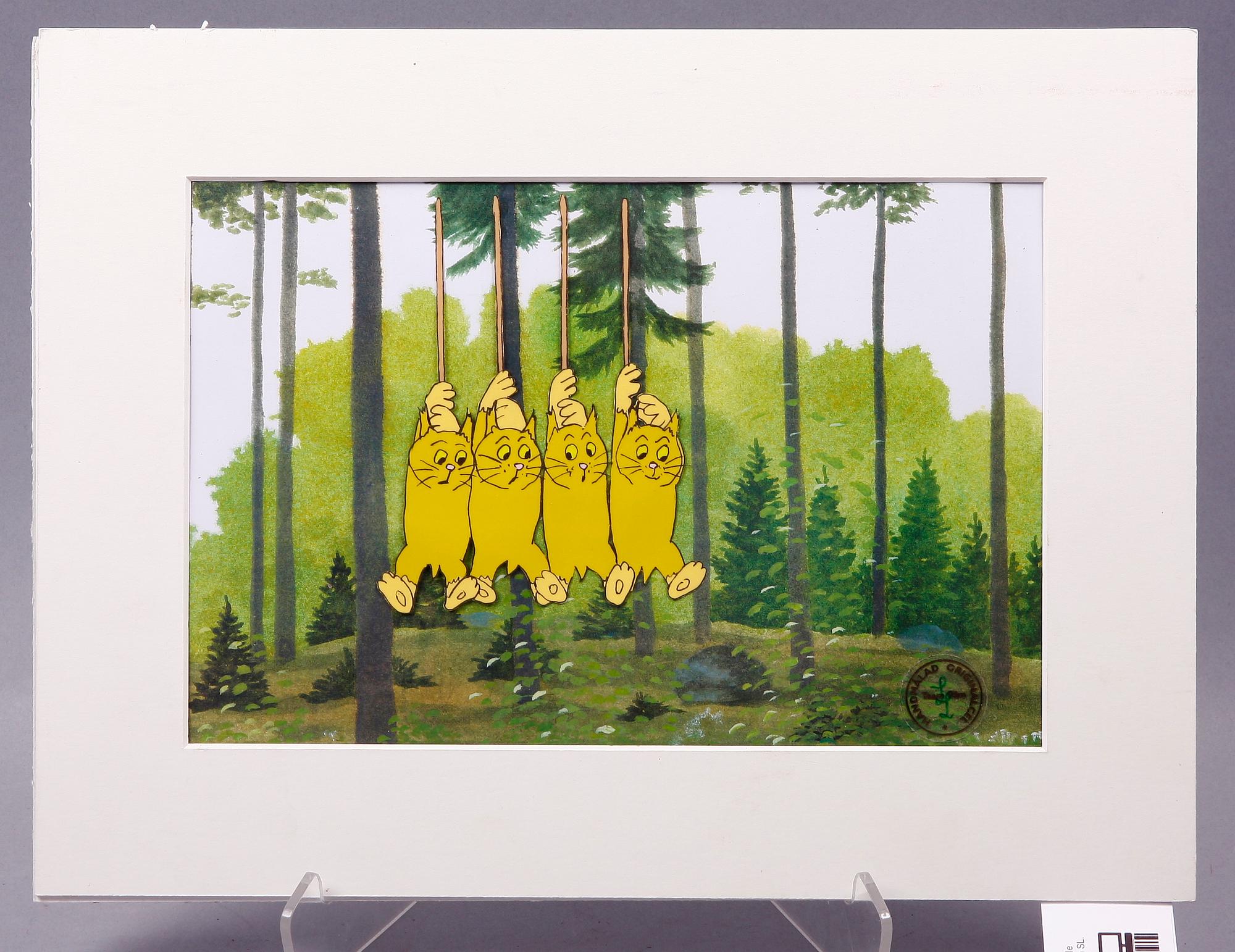 ORIGINALCELER, 2 st, ur "Pelle Svanslös". Blandteknik, Team Film, sign SL.