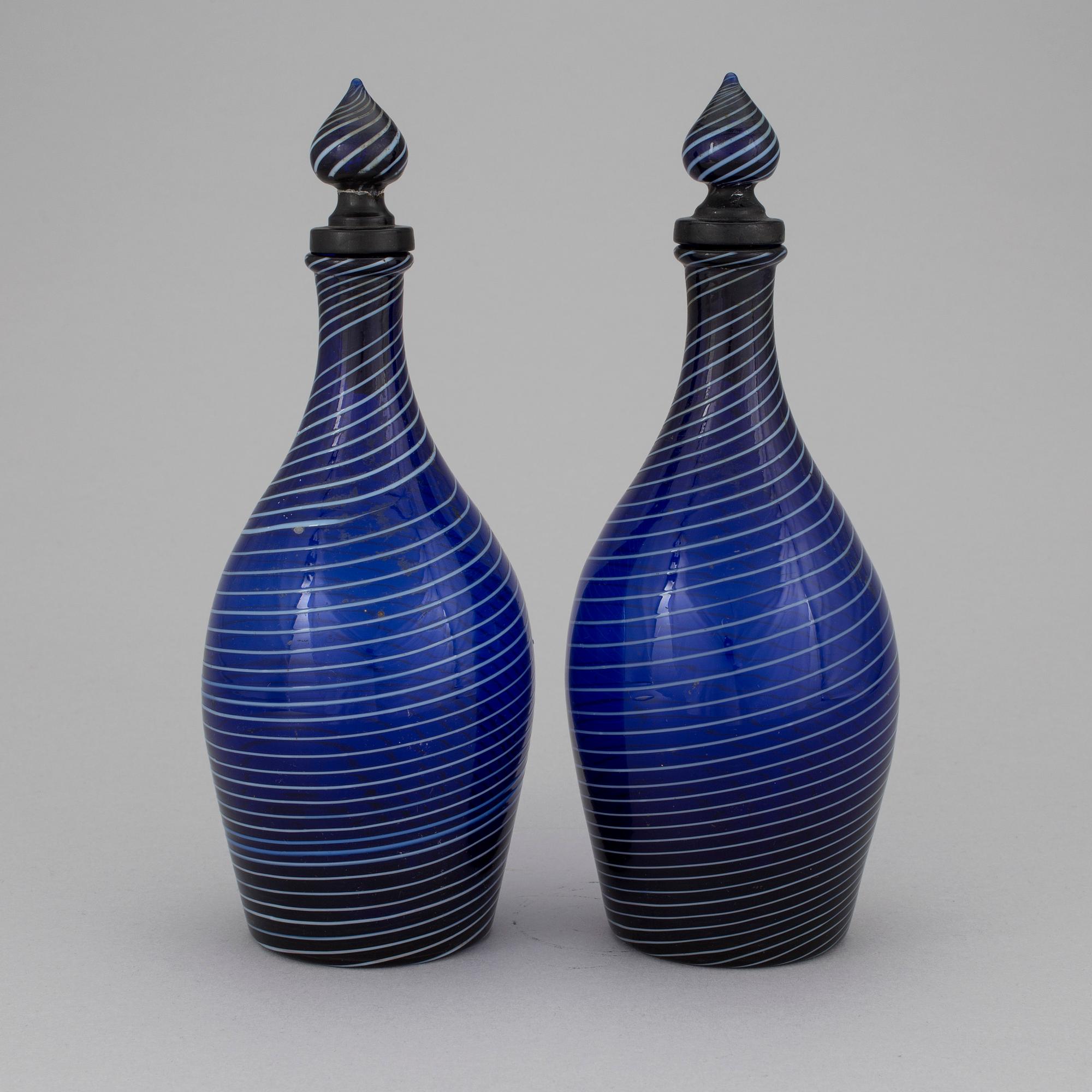 2 decanters of glass, probably Gjövik, Norway, first quarter of 19th century.