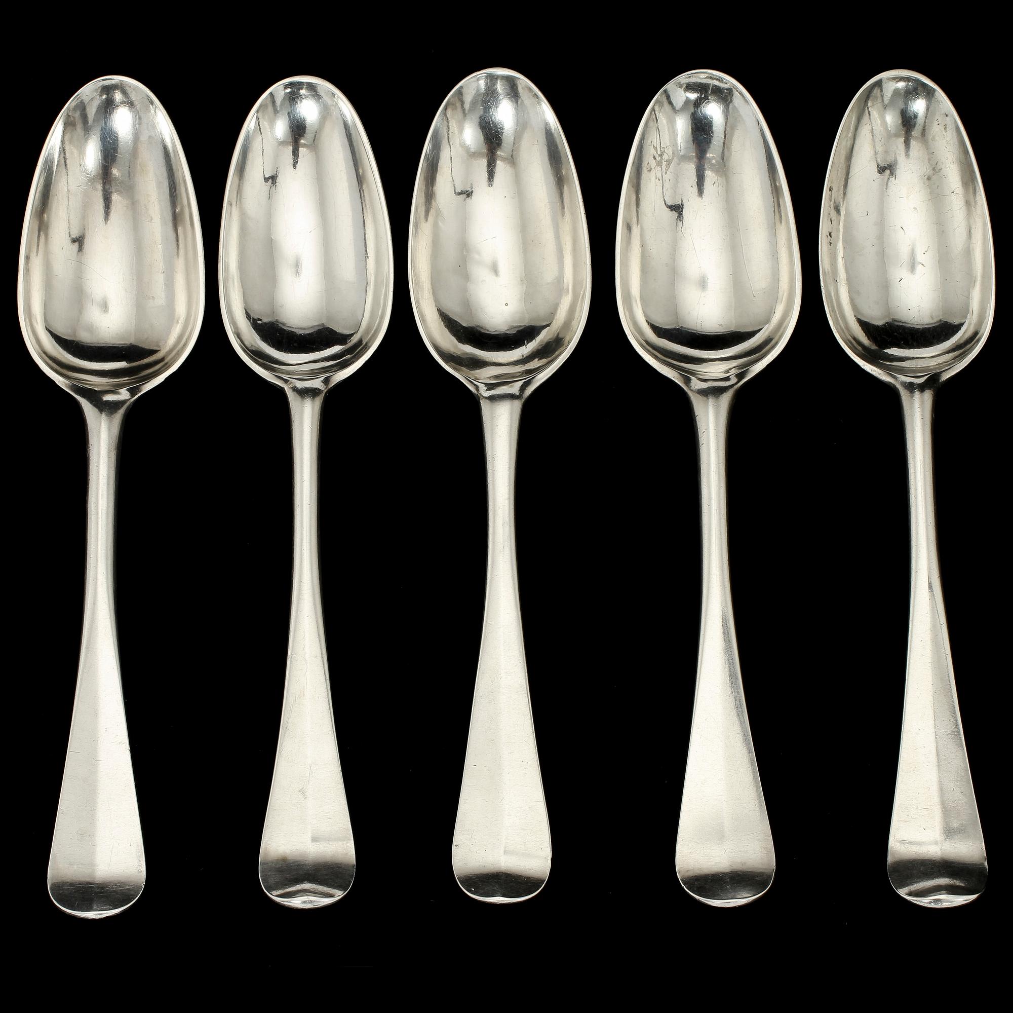 SKEDAR, 5 st, silver, Johan Schröder, Landskrona, 1777, vikt 330 g.
