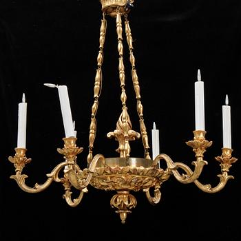 A gilt and bronzed hanging lamp, 19th Century.