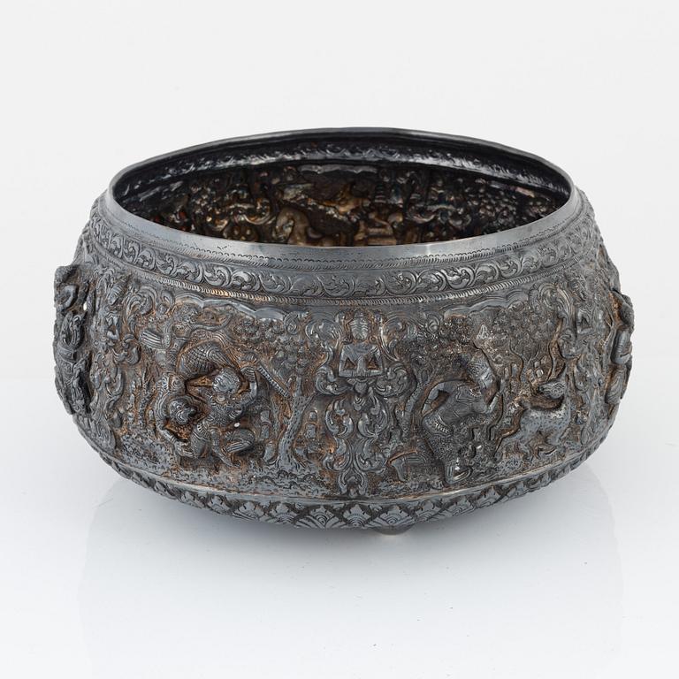 Bowl, low-grade silver, Southeast Asia.