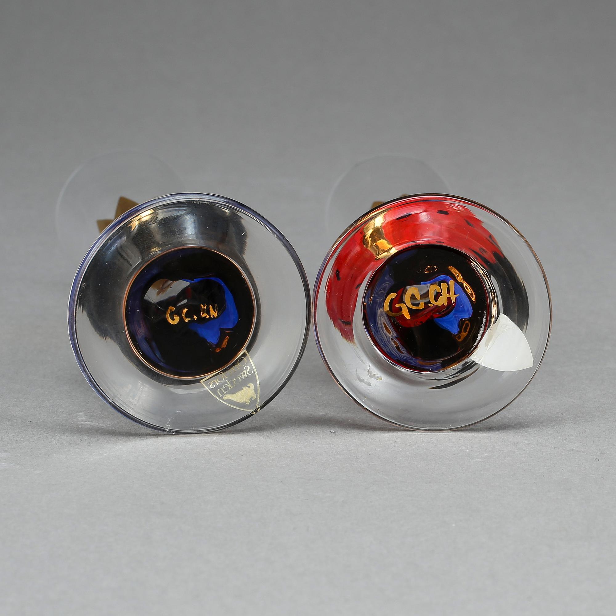 SNAPSGLAS, 2 st. "Nobel", Gunnar Cyrén, Orrefors. Formgivna 1996.