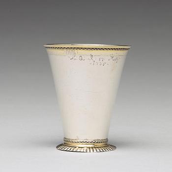 A Swedish 18th century parcel-gilt silver beaker, mark of Johan Ek, Gävle 1735.