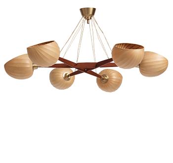 364. Hans Bergström, a teak ceiling lamp, ateljé Lyktan, Åhus, 1950s.