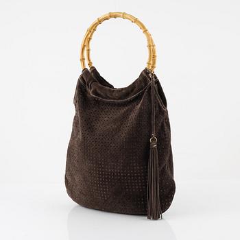 バッグ 90's MIU MIU Bamboo Handle Suede Bag Miu Miu, a brown suede handbag. - Bukowskis