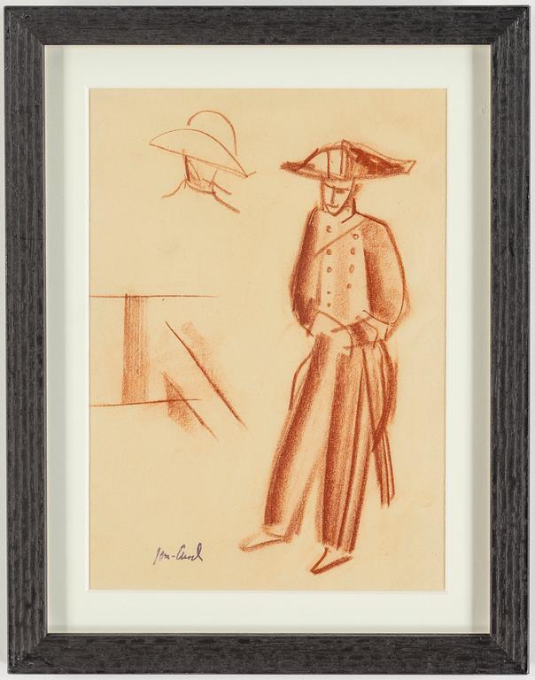 JOHN JON-AND, 2 works, ink and red crayon on paper, one signed, one signed with stamp.