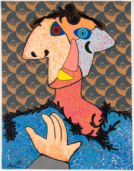 ENRICO BAJ, 
color serigraph and flocking on canvas, signed and numbered 17/1200.