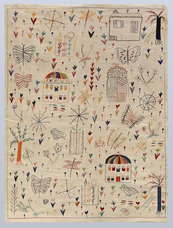 A hand-embroidered Kilim rug, approx. 244 x 180 cm.