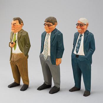 Six signed, carved and painted wood figurines by Sven Gunnarsson, third quarter of the 20th century.