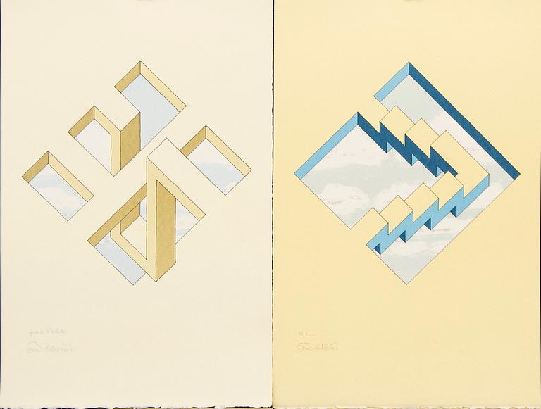 Oscar Reutersvärd, four colour lithographs, signed HC and EA.