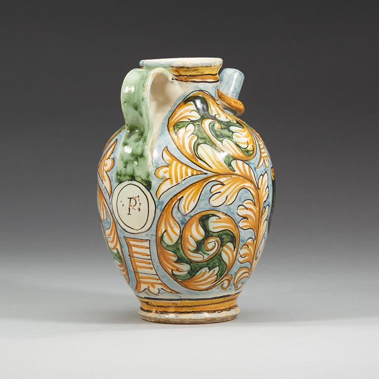 An Italian Castelli maiolica syrup-jar, 17th Century.