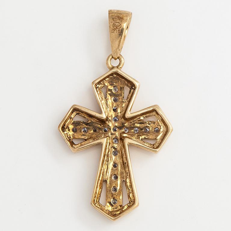 Pendant / cross, brilliant cut diamonds, 14K gold, Kultasydän.